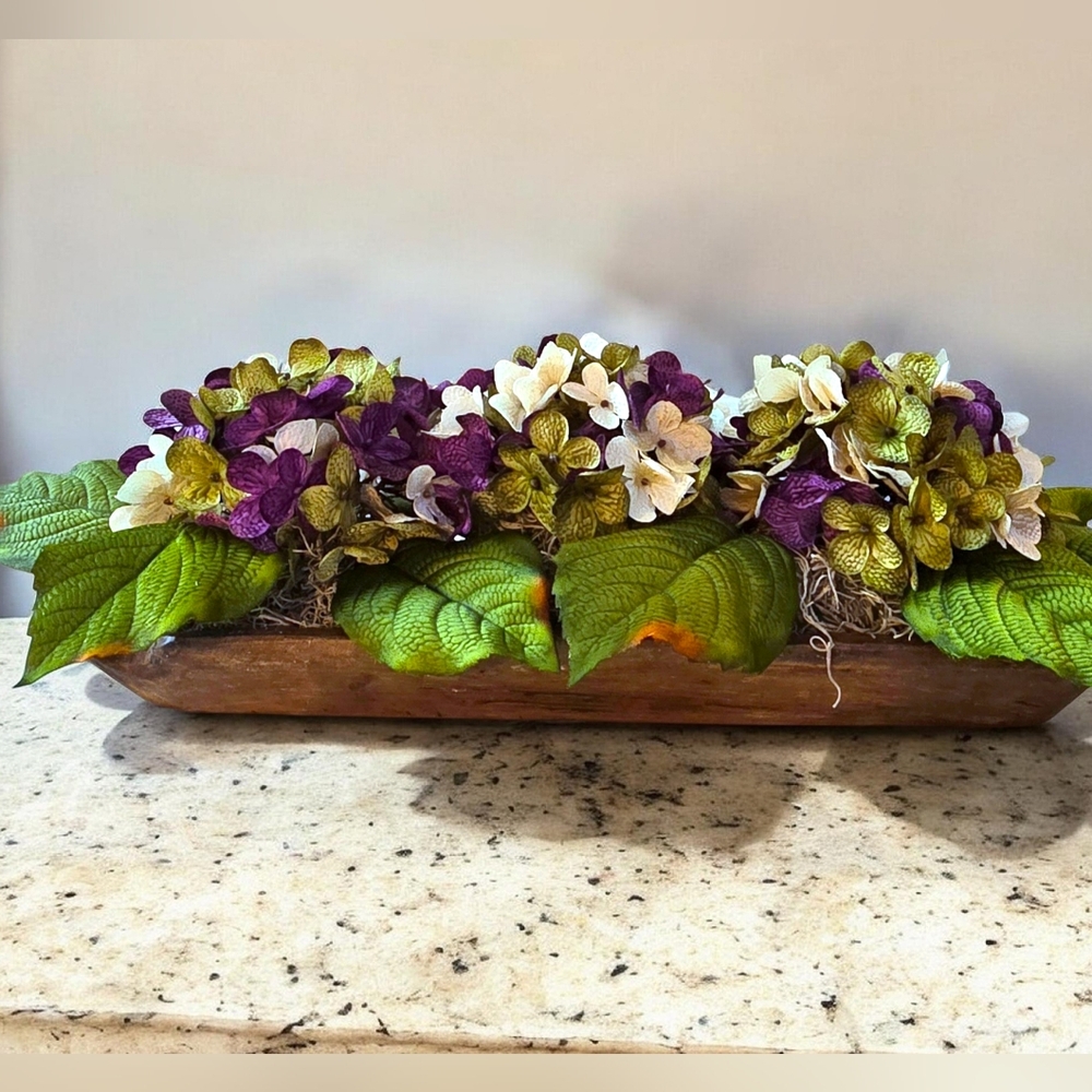 Elegant Floral Arrangement with Purple and White Faux Hydrangea